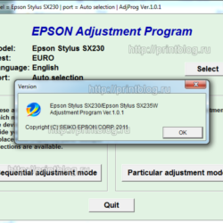 Adjustment program Epson Stylus SX230, SX235W
