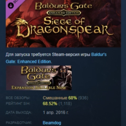 Baldur's Gate: Siege of Dragonspear DLC STEAM РОССИЯ