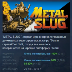METAL SLUG АВТОДОСТАВКА STEAM GLOBAL МГНОВЕННО ЛИЦЕНЗИЯ