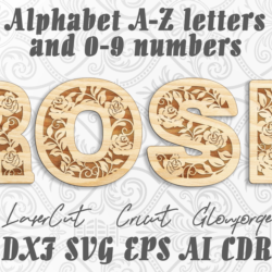 Роза алфавит буквы a-z, цифры 0-9 для лазерной резки