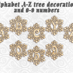 Алфавит снежинки буквы a-z, цифры 0-9 для лазерн. резки