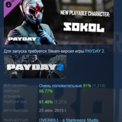 PAYDAY 2: Sokol Character Pack DLC АВТОДОСТАВКА STEAM РОССИЯ