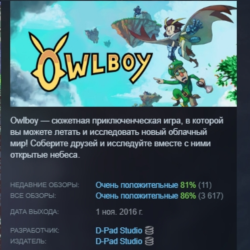 Owlboy АВТОДОСТАВКА STEAM GLOBAL МГНОВЕННО ЛИЦЕНЗИЯ