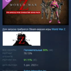 World War Z Aftermath Pre-Apocalypse Character Skins Pack DLC AUTODELIVERY STEAM РФ