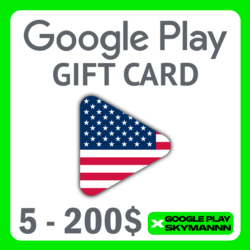GOOGLE PLAY ПОДАРОЧНАЯ КАРТА 5-200 $ USD USA    AUTO