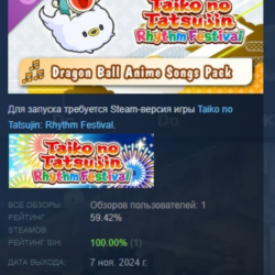 Taiko no Tatsujin: Rhythm Festival - DRAGON BALL Anime Songs Pack АВТОДОСТАВКА STEAM