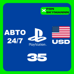 АВТО Карта пополнения PlayStation PSN 35 $ USD США 24/7