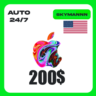 Apple iTunes 200$ USD США ПОДАРОЧНАЯ КАРТА АВТО 24/7