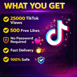 25 000 просмотров в TikTok   500 бесплатных лайков. Быс