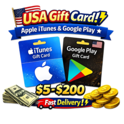 Подарочная карта США | Apple iTunes и Google Play | $5–$200 | Быстрая доставка