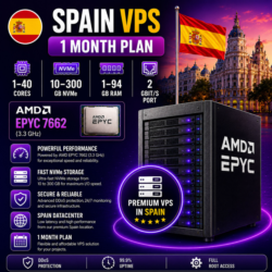 Испания VPS - 1 Месяц | AMD EPYC 7662 | Быстрый NVMe | Порт 2 Гбит/с