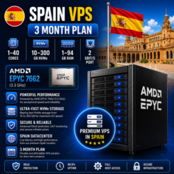 Испания VPS - 3 Месяца | AMD EPYC 7662 | Быстрый NVMe | Порт 2 Гбит/с