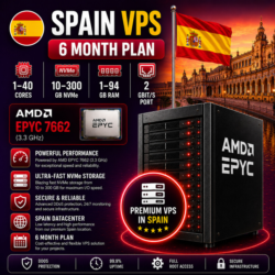 Испания VPS - 6 Месяцев | AMD EPYC 7662 | Быстрый NVMe | Порт 2 Гбит/с