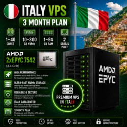 Италия VPS - 3 Месяца | AMD 2xEPYC 7542 | Быстрый NVMe | Порт 2 Гбит/с