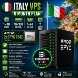 Италия VPS - 6 Месяцев | AMD 2xEPYC 7542 | Быстрый NVMe | Порт 2 Гбит/с