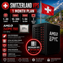 Швейцария VPS - 1 Месяц | AMD 2xEPYC 7502 | Быстрый NVMe | Порт 2 Гбит/с