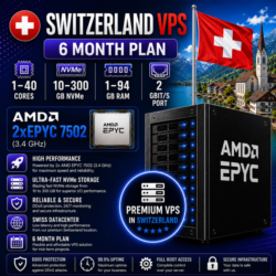 Швейцария VPS - 6 Месяцев | AMD 2xEPYC 7502 | Быстрый NVMe | Порт 2 Гбит/с