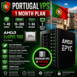 Португалия VPS - 1 Месяц | AMD 2xEPYC 7502 | Быстрый NVMe | Порт 2 Гбит/с