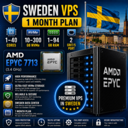 Швеция VPS - 1 Месяц | AMD EPYC 7713 | Быстрый NVMe | Порт 2 Гбит/с