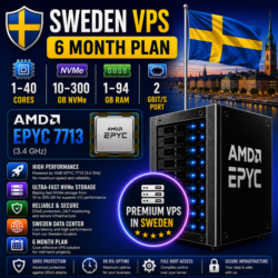 Швеция VPS - 6 Месяцев | AMD EPYC 7713 | Быстрый NVMe | Порт 2 Гбит/с