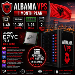 Албания VPS - 1 Месяц | AMD EPYC 7713 | Быстрый NVMe | Порт 2 Гбит/с