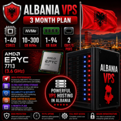 Албания VPS - 3 Месяца | AMD EPYC 7713 | Быстрый NVMe | Порт 2 Гбит/с