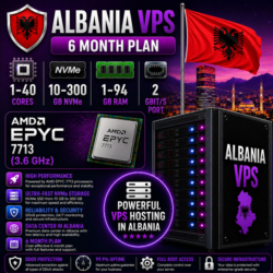 Албания VPS - 6 Месяцев | AMD EPYC 7713 | Быстрый NVMe | Порт 2 Гбит/с