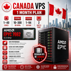 Канада VPS - 1 Месяц | AMD EPYC 7662 | Быстрый NVMe | Порт 2 Гбит/с
