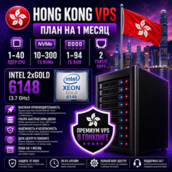 Гонконг VPS - 1 Месяц | Intel 2xGold 6148 | Быстрый NVMe | Порт 2 Гбит/с