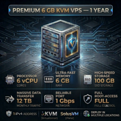 6 GB KVM VPS - 1 Год | 6 vCPU | 100 GB SSD | 6 GB RAM | 1Gbps