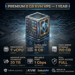 8 GB KVM VPS - 1 Год | 7 vCPU | 150 GB SSD | 8 GB RAM | 1Gbps