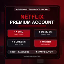 Netflix Premium Account | 1 Month | 4K UHD | 5 Devices | 4 Screens