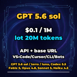 GPT 5.6 sol | 20 МЛН ТОКЕНОВ | АВТОВЫДАЧА 24/7 | API VS•Code/Cursor/CLI/Боты