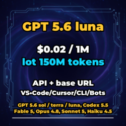 GPT 5.6 luna | 150 МЛН ТОКЕНОВ | АВТОВЫДАЧА 24/7 | API VS•Code/Cursor/CLI/Боты