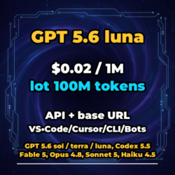 GPT 5.6 luna | 100 МЛН ТОКЕНОВ | АВТОВЫДАЧА 24/7 | API VS•Code/Cursor/CLI/Боты