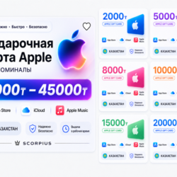 Подарочная карта Apple iTunes Казахстан      | 2000–45000   | App Store | Apple ID