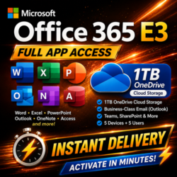 Microsoft Office 365 E3 — Полный доступ к приложениям — OneDrive 1 ТБ — Мгновенная до