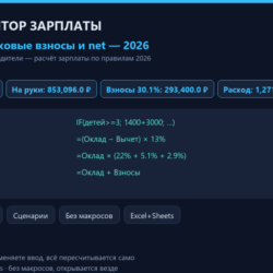 Калькулятор зарплаты 2026: НДФЛ, страховые взносы, net — Excel