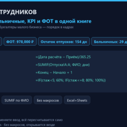 Трекер сотрудников: отпуска, больничные, KPI — Excel 2026