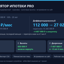 Кредитный и ипотечный калькулятор PRO: аннуитет   дифференцированный, страховка, выче