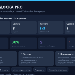 Канбан-доска PRO: задачи, проекты и цели офлайн — один HTML-файл