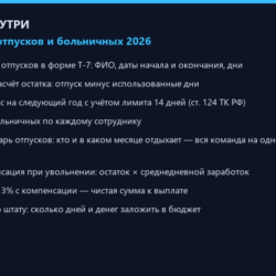 Трекер отпусков и больничных 2026: график Т-7, остатки, компенсации — Excel