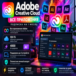 Adobe Creative Cloud All Apps | 1 месяц | 4000 AI кредитов | Личный аккаунт