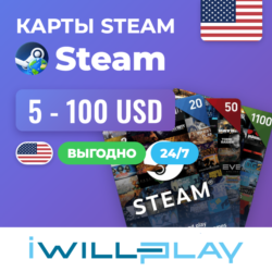 STEAM США 24/7. КОДЫ ПОПОЛНЕНИЯ КОШЕЛЬКА STEAM (US)